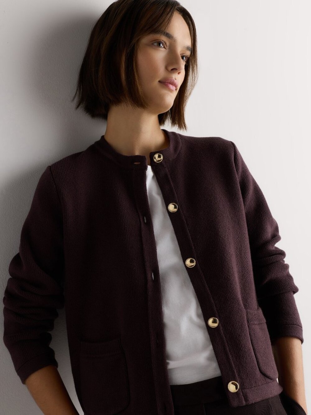 Quince Cotton Sweater Jacket in Chocolate Plum - Picture 4 of 10